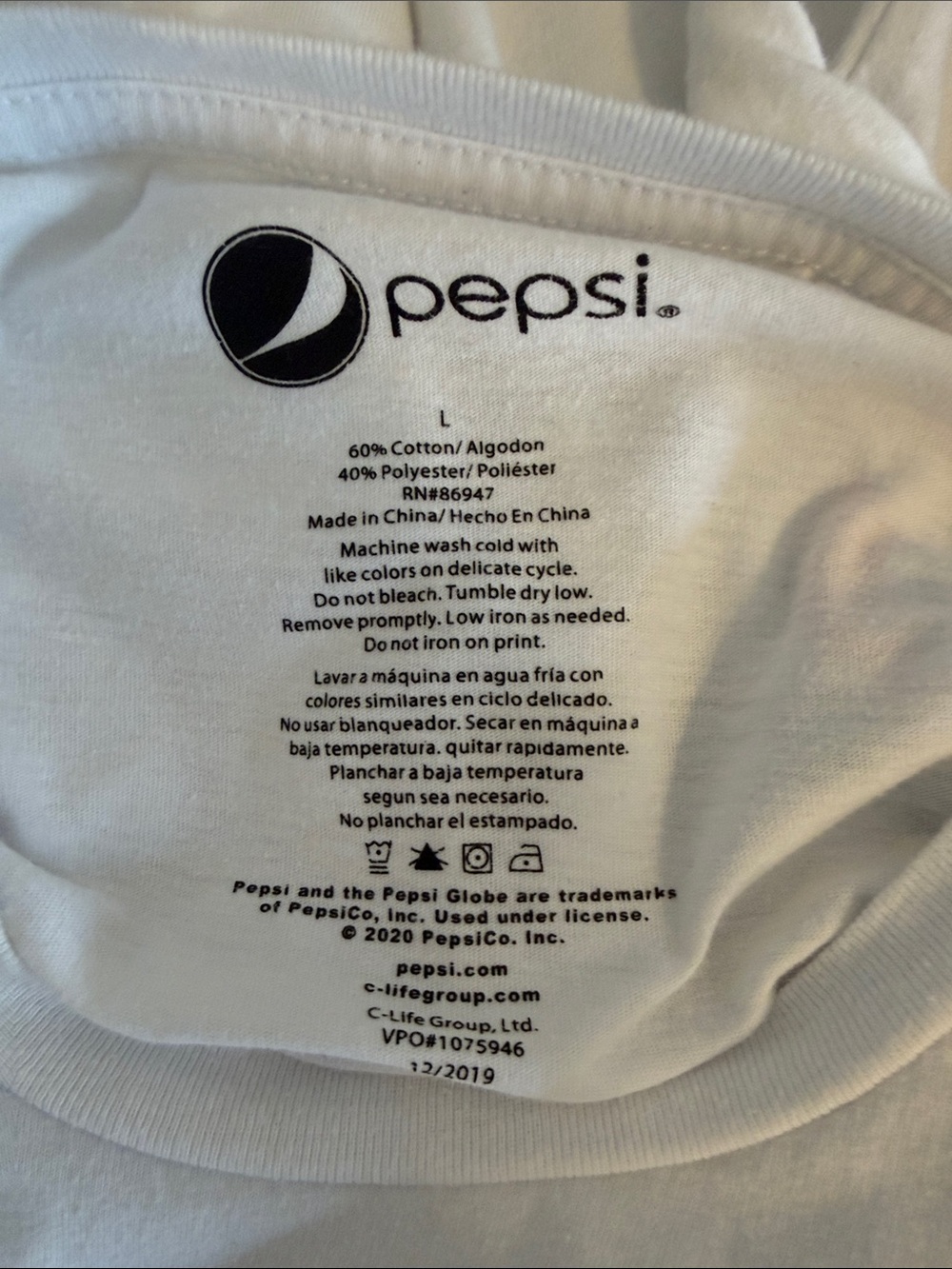 Pepsi White Long Sleeve Tee with Red & Blue Logo - Picture 5 of 5